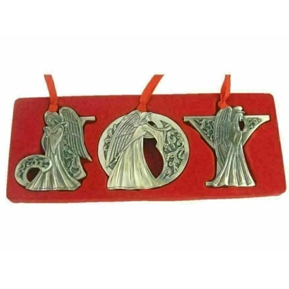 Christmas‎ Angels JOY Ornaments Pewter Look Gift Box 1995 Macys Vintage